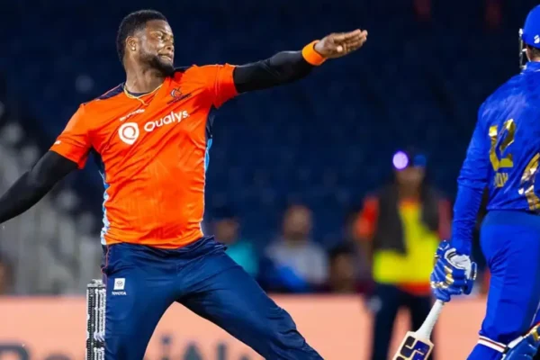 MLC, 2025, Match 14th: SFU vs MINY| Match Highlights| Scorecard| POTM| Captains’ Corner Romario Shepherd during a MLC match