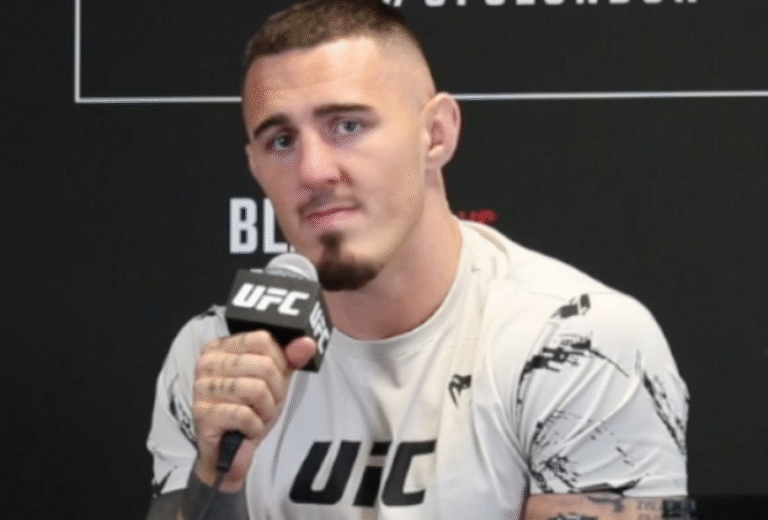 Tom Aspinall during a press conference