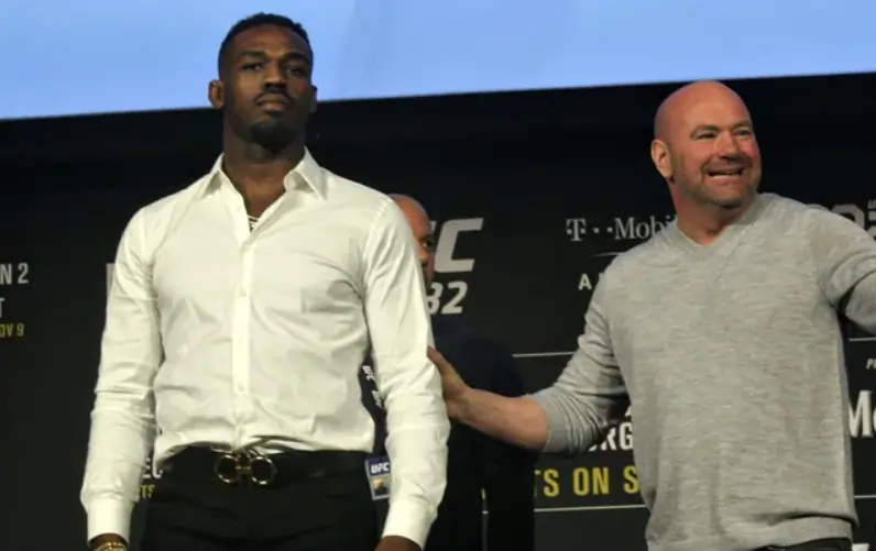 Jon Jones and Dana White during a press conference