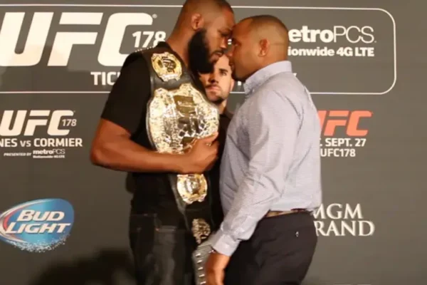 “That sucks” Daniel Cormier Gets Honest On Fighting Jon Jones When The Latter “Tests positive” For Drugs Daniel Cormier and Jon Jones during face-offs