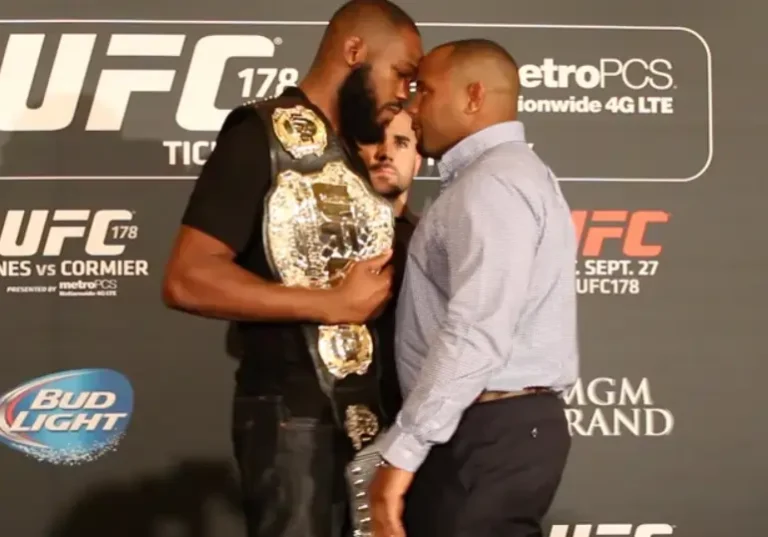 Daniel Cormier and Jon Jones during face-offs