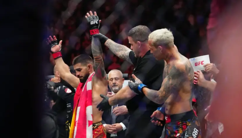 Ilia Topuria after winning the belt at UFC 317