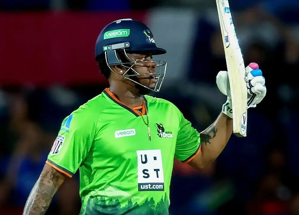 Shimron Hetmyer during a MLC match